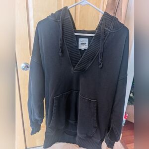 Aerie Black V-Neck Sweater with Hood